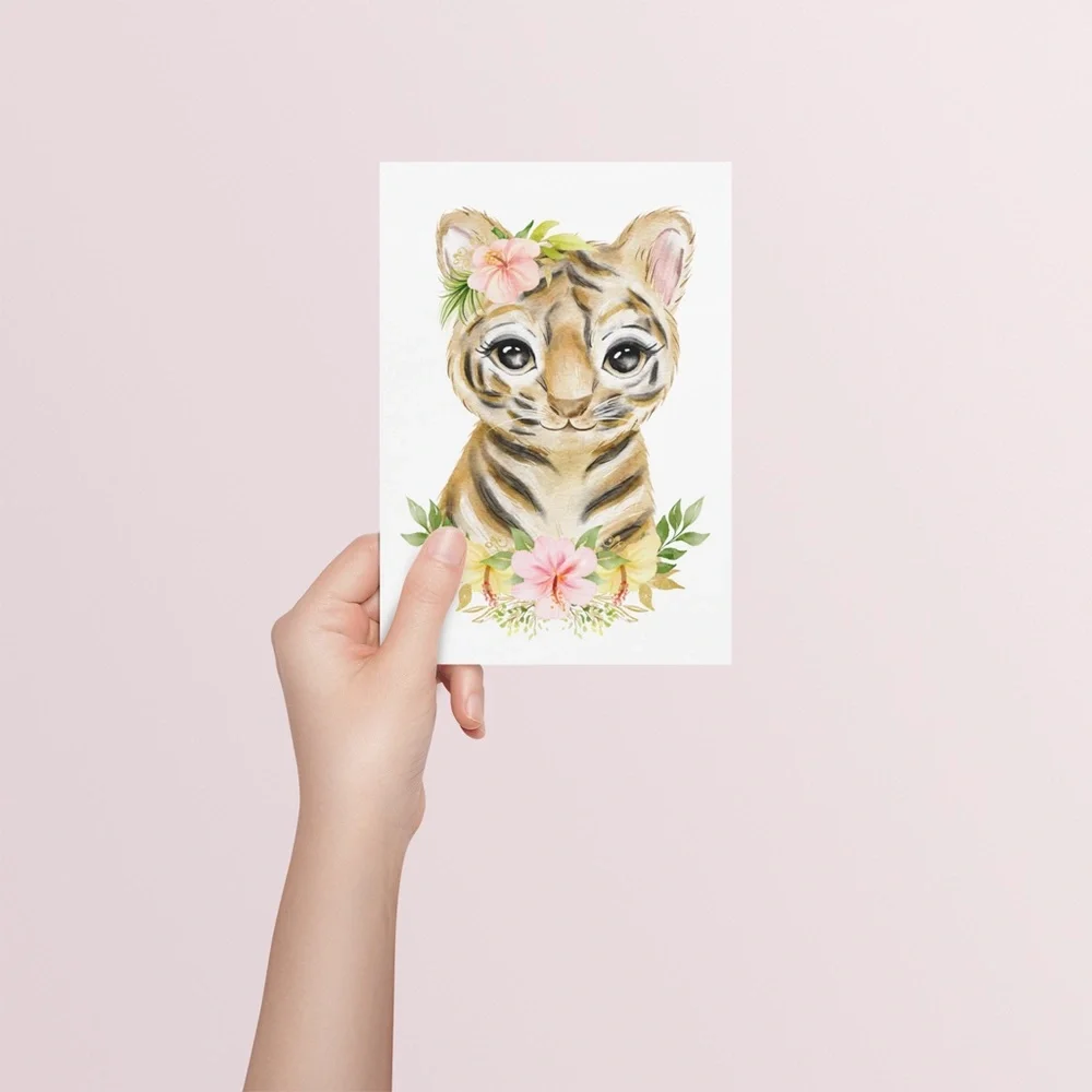 Cute Watercolor Floral Tiger Wall Art Print Poster Unframed - Picture 6 of 9